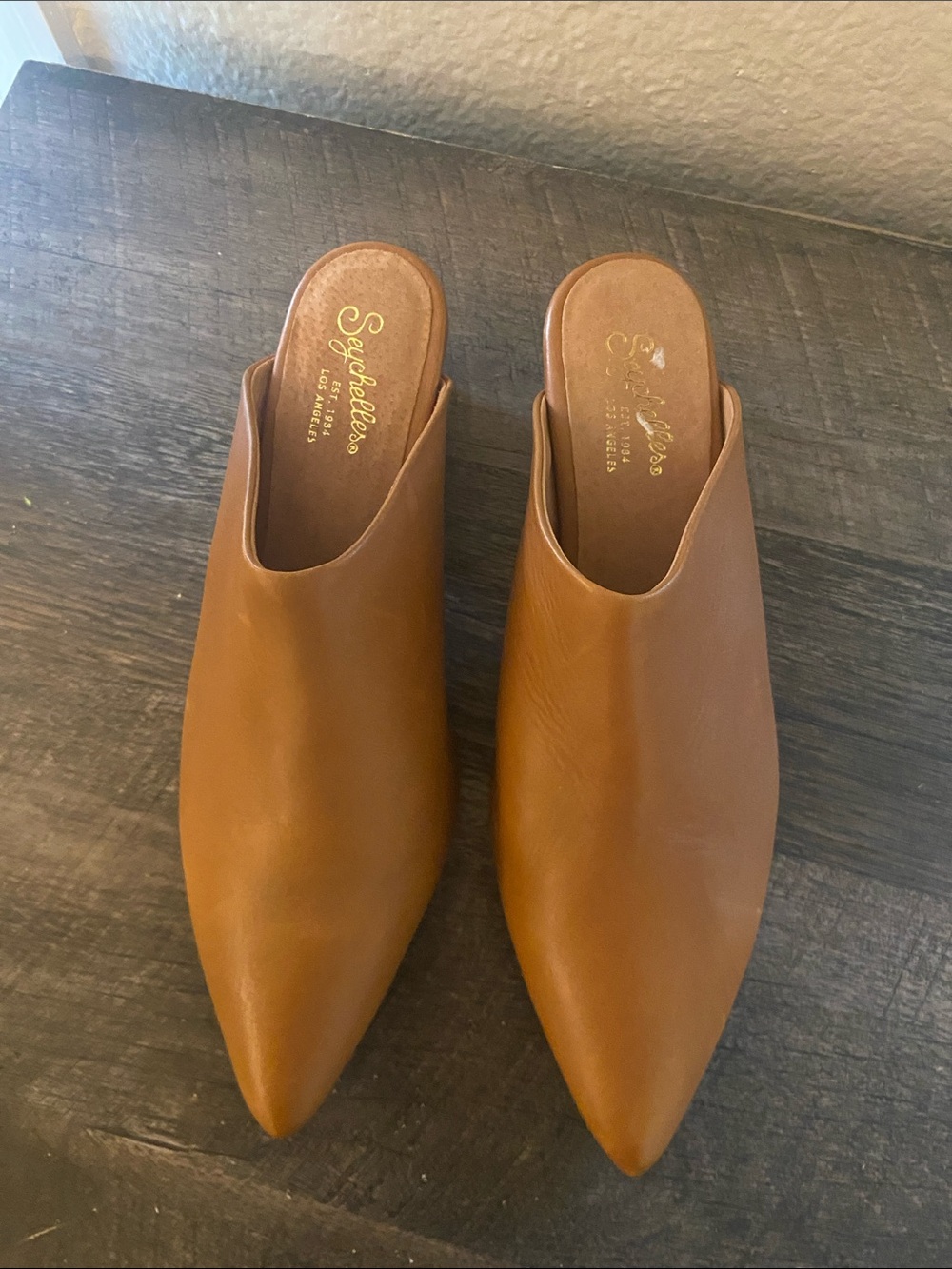 Seychelles Cognac Pointed Leather Slip-On Mules